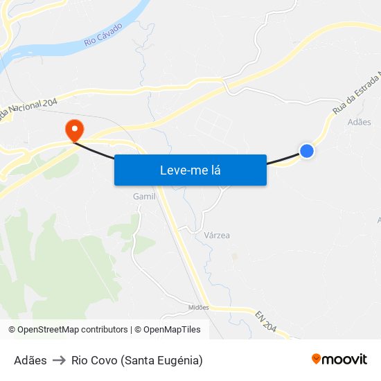 Adães to Rio Covo (Santa Eugénia) map