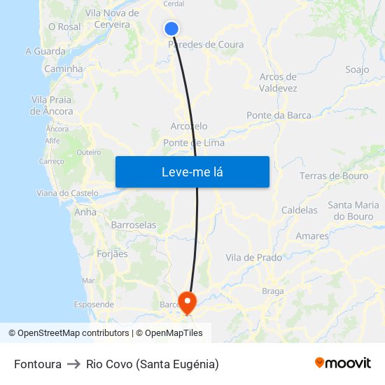 Fontoura to Rio Covo (Santa Eugénia) map