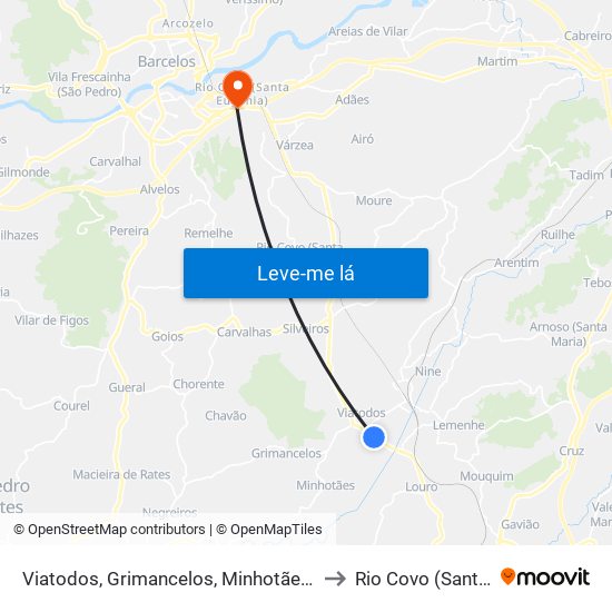 Viatodos, Grimancelos, Minhotães e Monte de Fralães to Rio Covo (Santa Eugénia) map