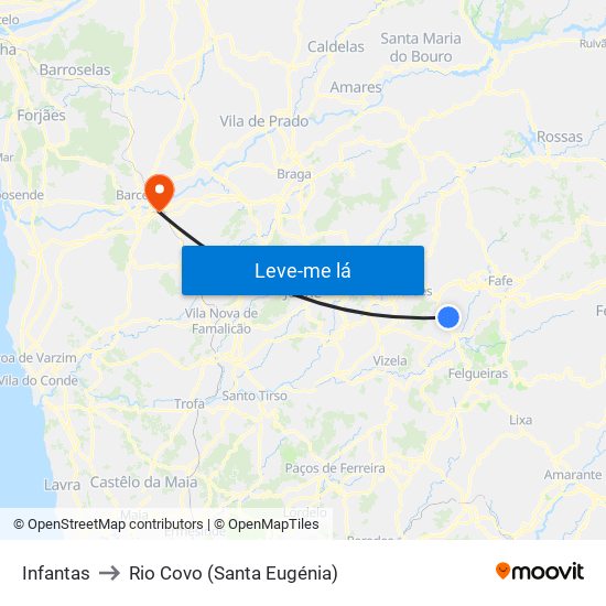 Infantas to Rio Covo (Santa Eugénia) map