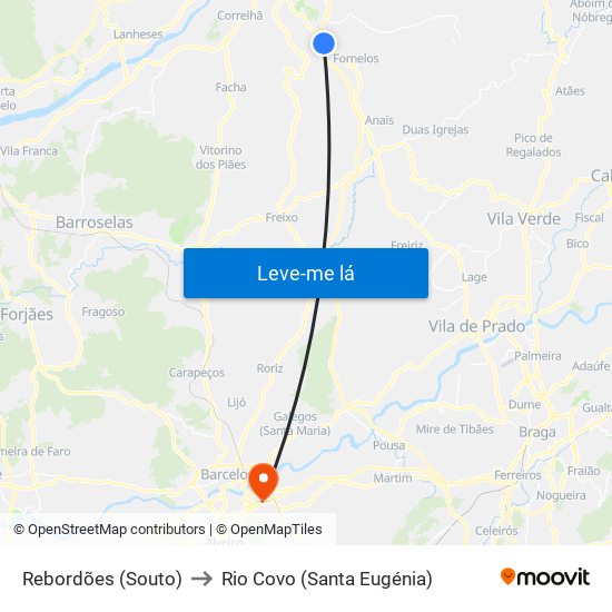 Rebordões (Souto) to Rio Covo (Santa Eugénia) map