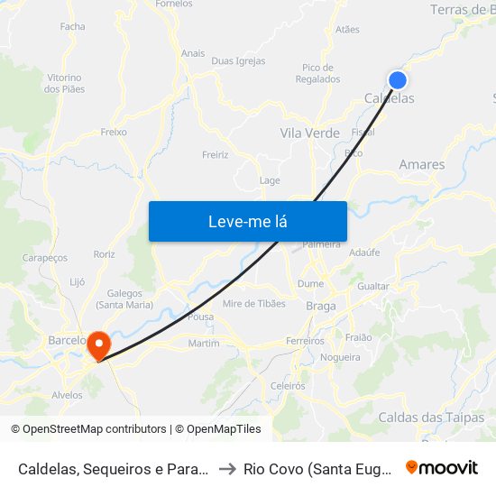 Caldelas, Sequeiros e Paranhos to Rio Covo (Santa Eugénia) map