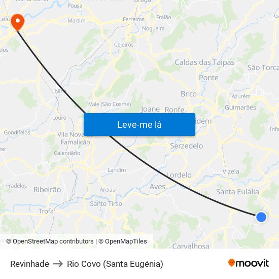 Revinhade to Rio Covo (Santa Eugénia) map