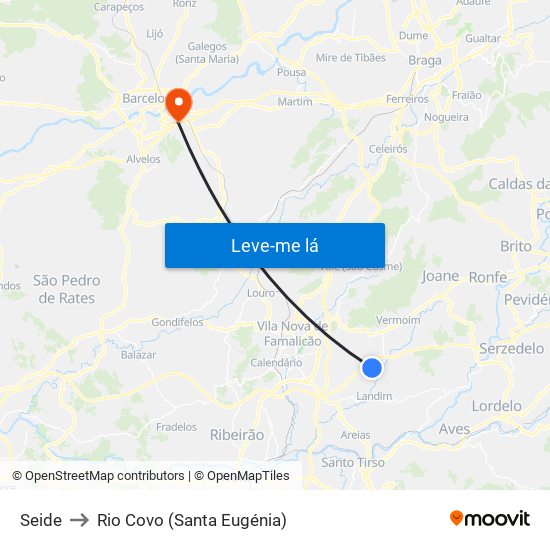Seide to Rio Covo (Santa Eugénia) map