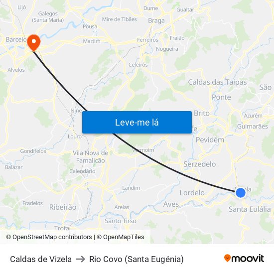 Caldas de Vizela to Rio Covo (Santa Eugénia) map