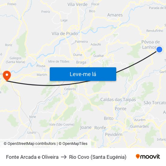 Fonte Arcada e Oliveira to Rio Covo (Santa Eugénia) map