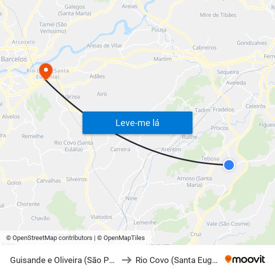 Guisande e Oliveira (São Pedro) to Rio Covo (Santa Eugénia) map