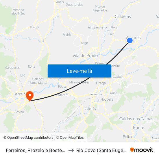 Ferreiros, Prozelo e Besteiros to Rio Covo (Santa Eugénia) map