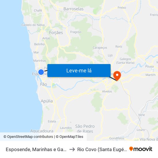 Esposende, Marinhas e Gandra to Rio Covo (Santa Eugénia) map
