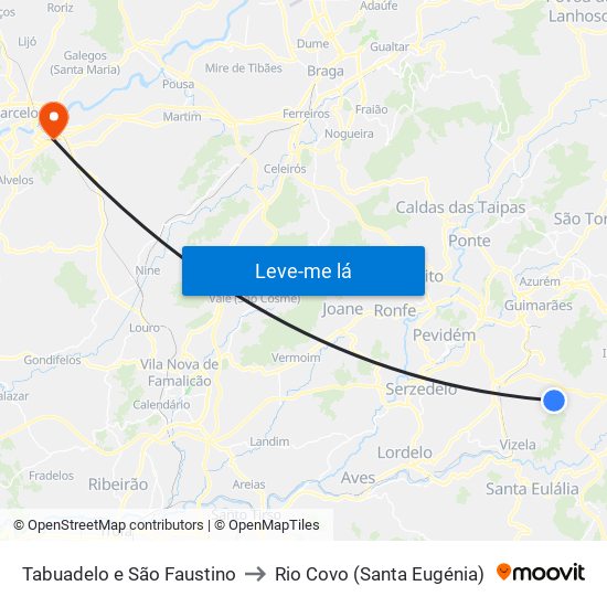 Tabuadelo e São Faustino to Rio Covo (Santa Eugénia) map