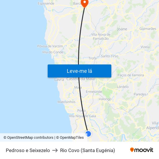 Pedroso e Seixezelo to Rio Covo (Santa Eugénia) map