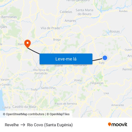 Revelhe to Rio Covo (Santa Eugénia) map