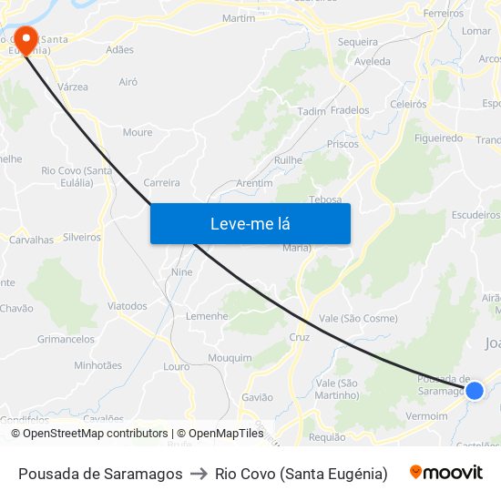 Pousada de Saramagos to Rio Covo (Santa Eugénia) map