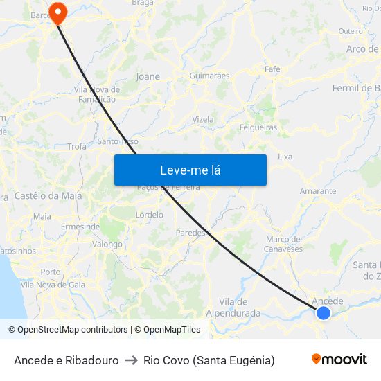 Ancede e Ribadouro to Rio Covo (Santa Eugénia) map