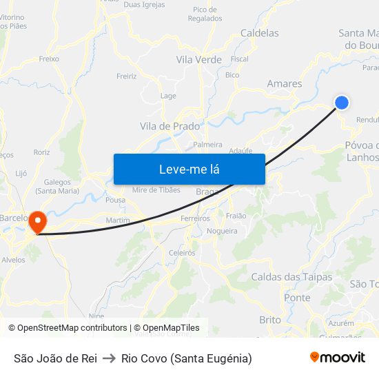 São João de Rei to Rio Covo (Santa Eugénia) map