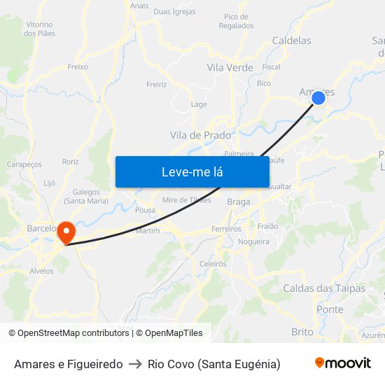 Amares e Figueiredo to Rio Covo (Santa Eugénia) map