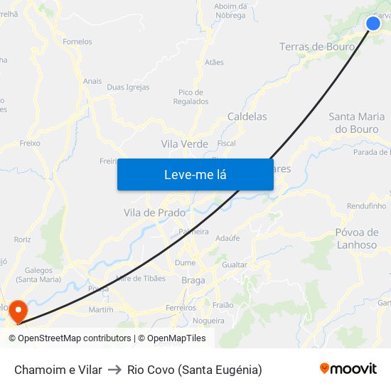 Chamoim e Vilar to Rio Covo (Santa Eugénia) map