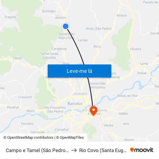 Campo e Tamel (São Pedro Fins) to Rio Covo (Santa Eugénia) map