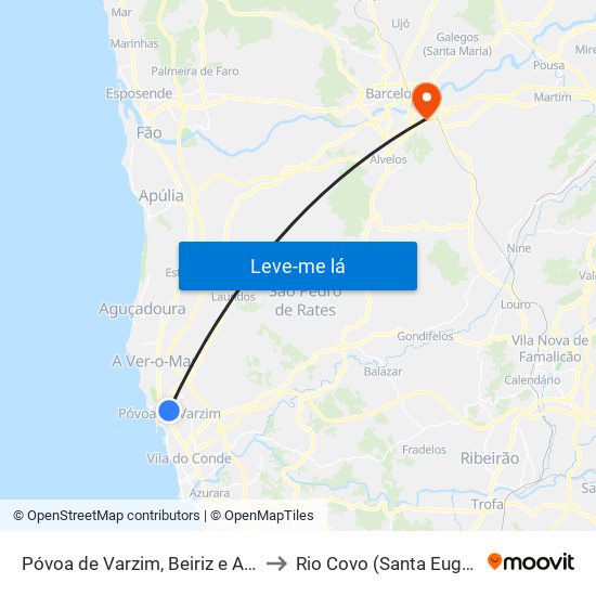 Póvoa de Varzim, Beiriz e Argivai to Rio Covo (Santa Eugénia) map