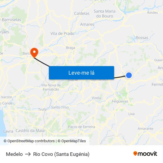 Medelo to Rio Covo (Santa Eugénia) map