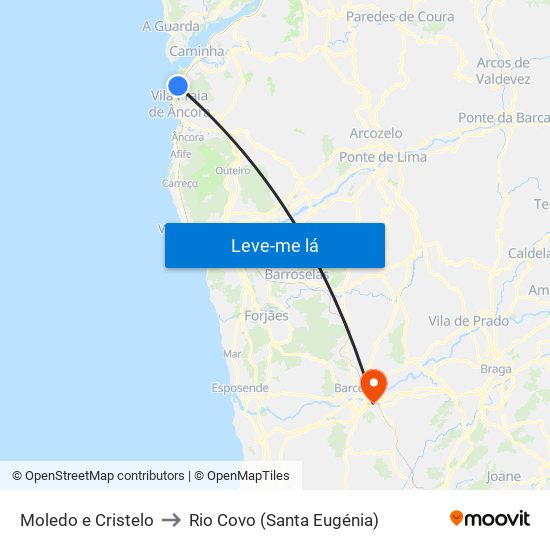 Moledo e Cristelo to Rio Covo (Santa Eugénia) map