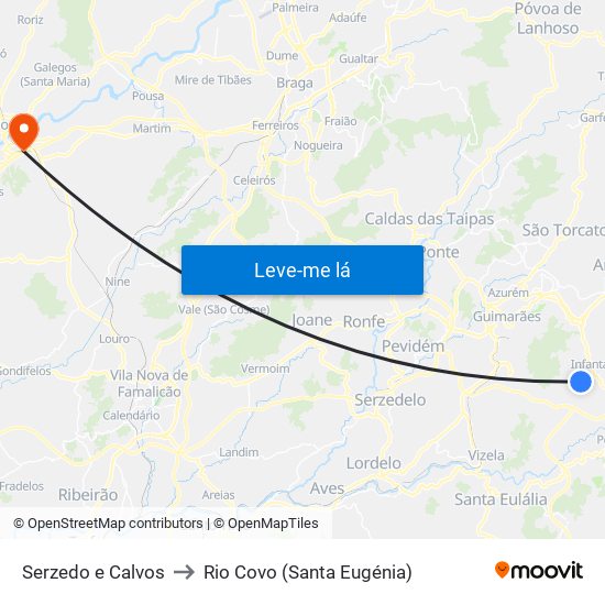 Serzedo e Calvos to Rio Covo (Santa Eugénia) map