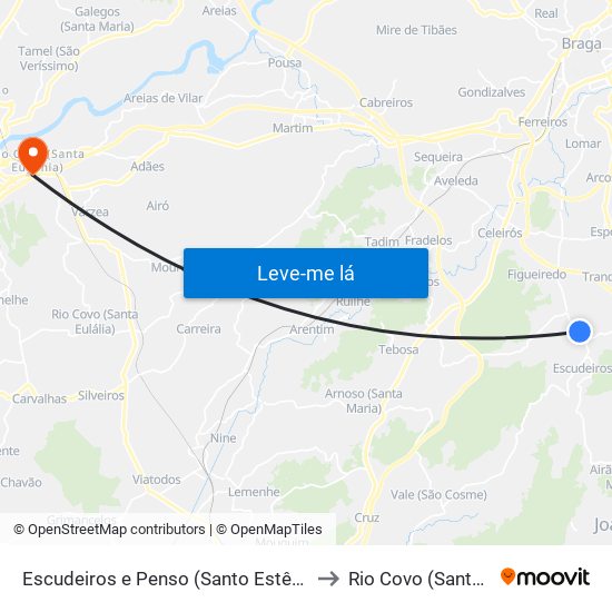Escudeiros e Penso (Santo Estêvão e São Vicente) to Rio Covo (Santa Eugénia) map