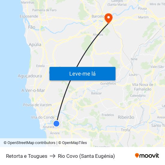 Retorta e Tougues to Rio Covo (Santa Eugénia) map