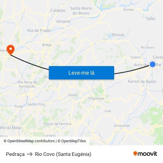 Pedraça to Rio Covo (Santa Eugénia) map