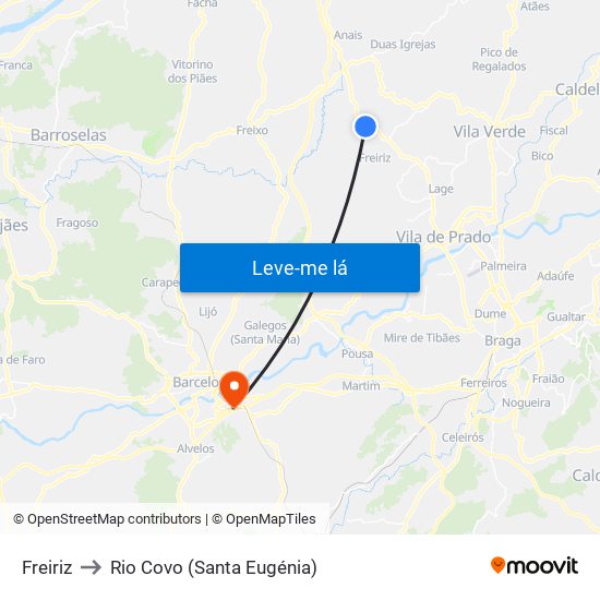 Freiriz to Rio Covo (Santa Eugénia) map