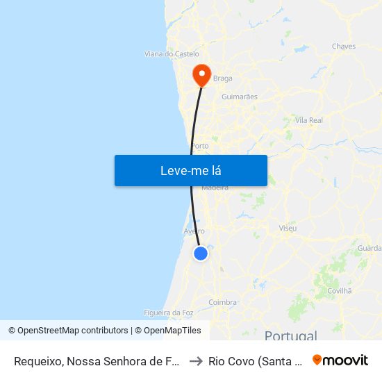 Requeixo, Nossa Senhora de Fátima e Nariz to Rio Covo (Santa Eugénia) map