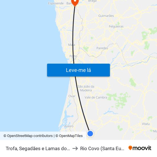 Trofa, Segadães e Lamas do Vouga to Rio Covo (Santa Eugénia) map