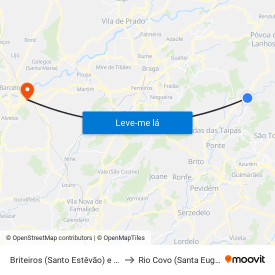 Briteiros (Santo Estêvão) e Donim to Rio Covo (Santa Eugénia) map