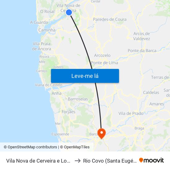 Vila Nova de Cerveira e Lovelhe to Rio Covo (Santa Eugénia) map
