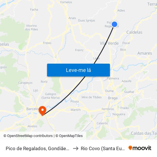 Pico de Regalados, Gondiães e Mós to Rio Covo (Santa Eugénia) map