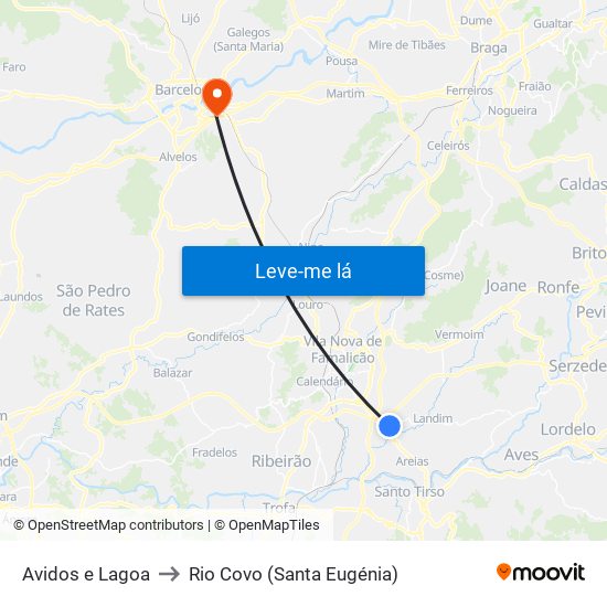 Avidos e Lagoa to Rio Covo (Santa Eugénia) map