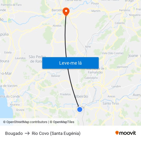 Bougado to Rio Covo (Santa Eugénia) map