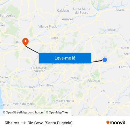 Ribeiros to Rio Covo (Santa Eugénia) map