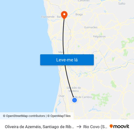 Oliveira de Azeméis, Santiago de Riba-Ul, Ul, Macinhata da Seixa e Madail to Rio Covo (Santa Eugénia) map