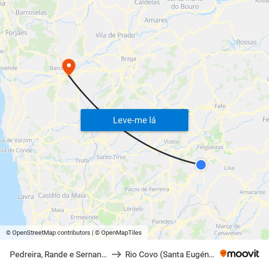 Pedreira, Rande e Sernande to Rio Covo (Santa Eugénia) map