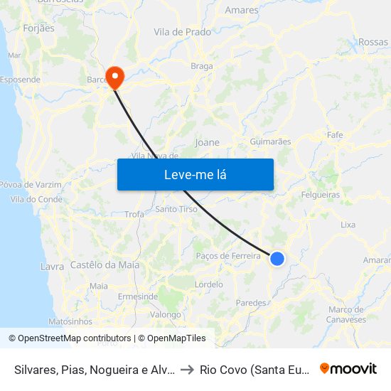 Silvares, Pias, Nogueira e Alvarenga to Rio Covo (Santa Eugénia) map