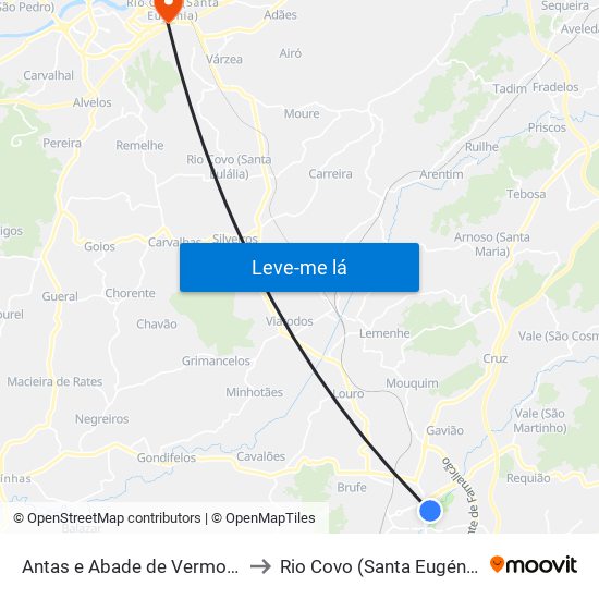Antas e Abade de Vermoim to Rio Covo (Santa Eugénia) map