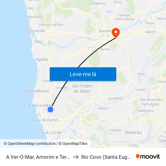 A Ver-O-Mar, Amorim e Terroso to Rio Covo (Santa Eugénia) map