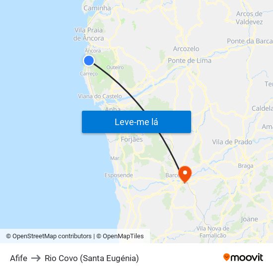 Afife to Rio Covo (Santa Eugénia) map