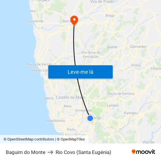 Baguim do Monte to Rio Covo (Santa Eugénia) map