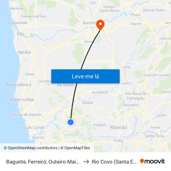 Bagunte, Ferreiró, Outeiro Maior e Parada to Rio Covo (Santa Eugénia) map