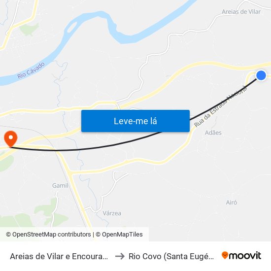 Areias de Vilar e Encourados to Rio Covo (Santa Eugénia) map