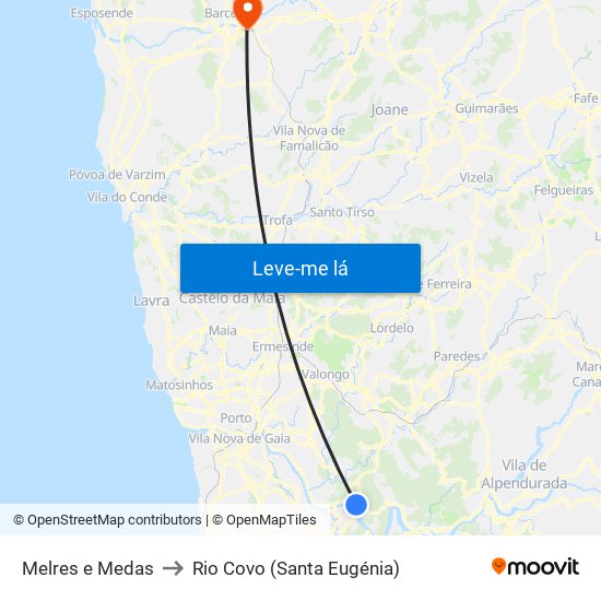 Melres e Medas to Rio Covo (Santa Eugénia) map