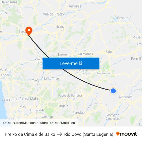 Freixo de Cima e de Baixo to Rio Covo (Santa Eugénia) map