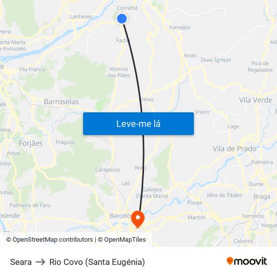 Seara to Rio Covo (Santa Eugénia) map